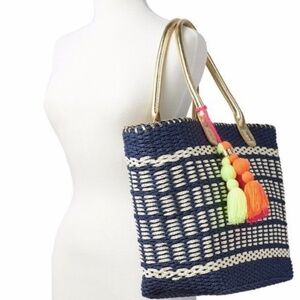 Lilly Pulitzer Coastal Straw Tote, NWT, Blue and White
